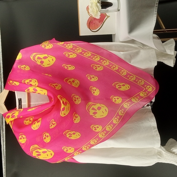 Alexander McQueen Accessories - ALEXANDER MCQUEEN 100% SILK SCARF IN PINK AMD YELLOW